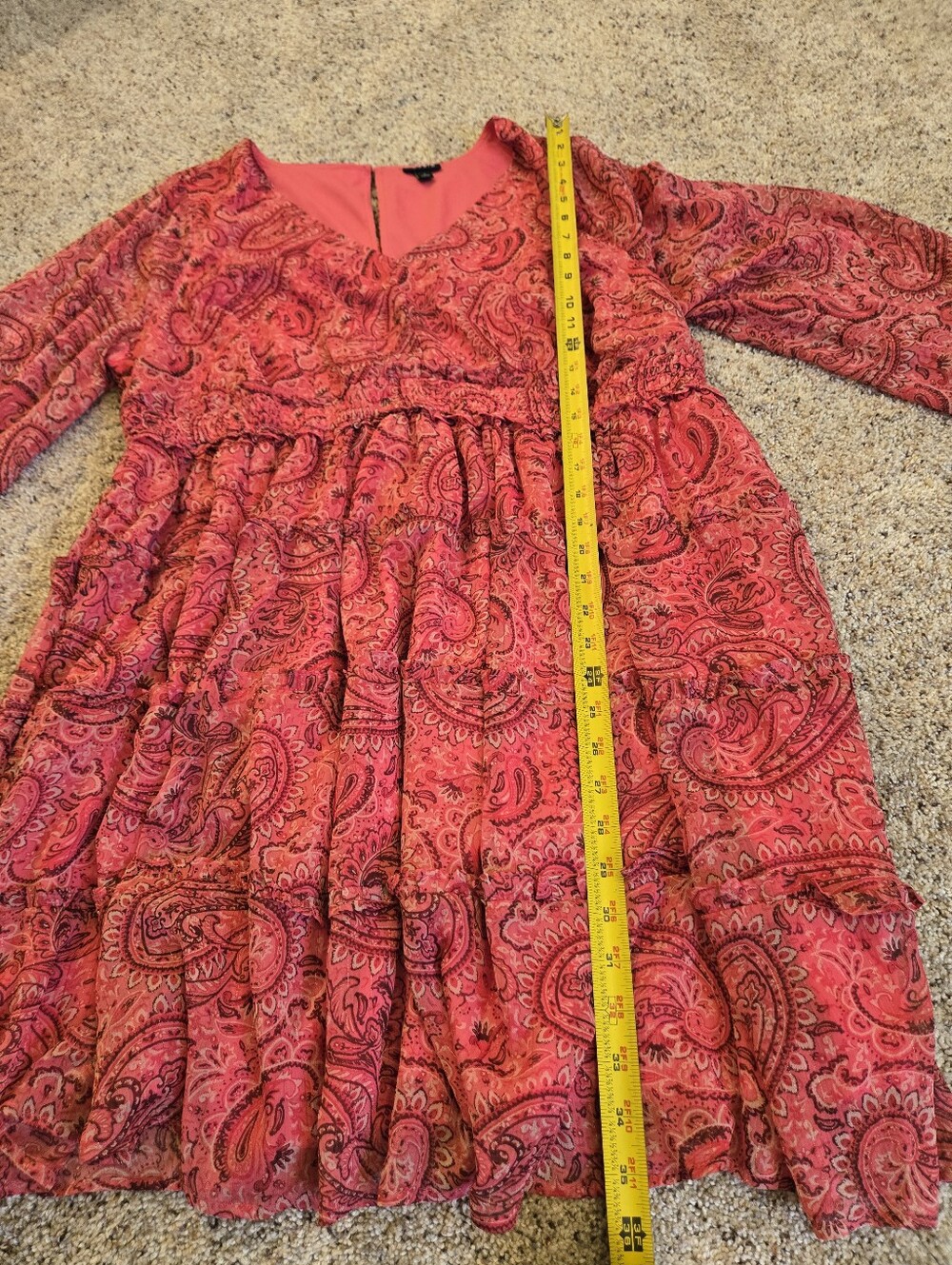 Torrid Pink Paisley Babydoll Mini Dress Size 1 Boho Sheer Sleeve Lined - Picture 12 of 14